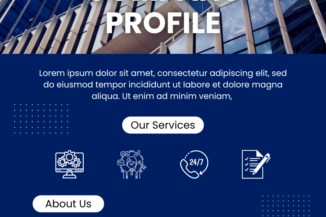 Blue and White Geometric Company Profile Flyer Portrait